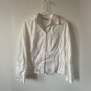White Button-Up Shirt with Lace Details